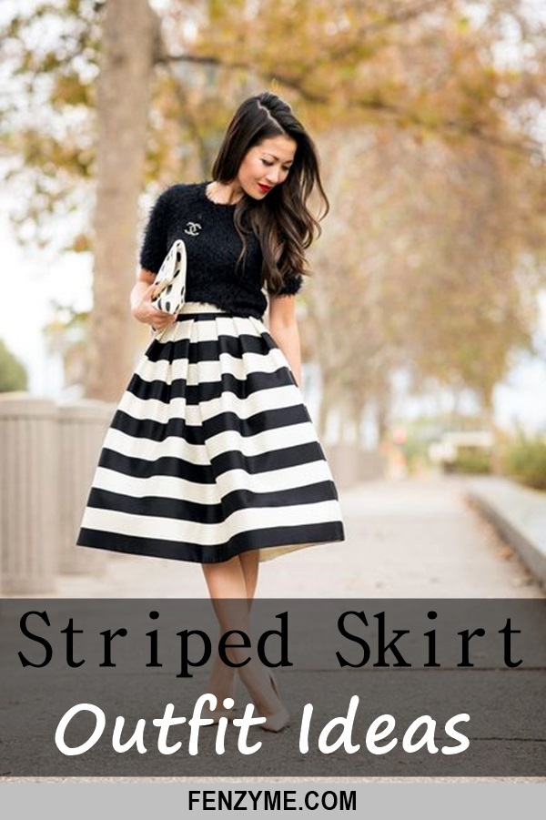 striped skirt outfit