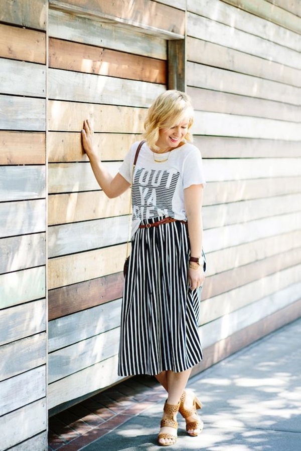 long striped skirt outfit ideas
