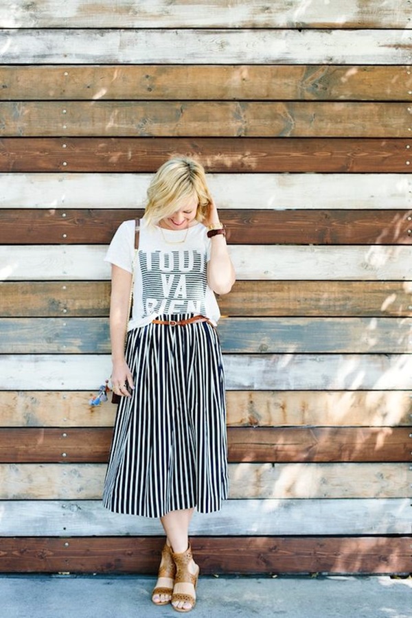 long striped skirt outfit ideas