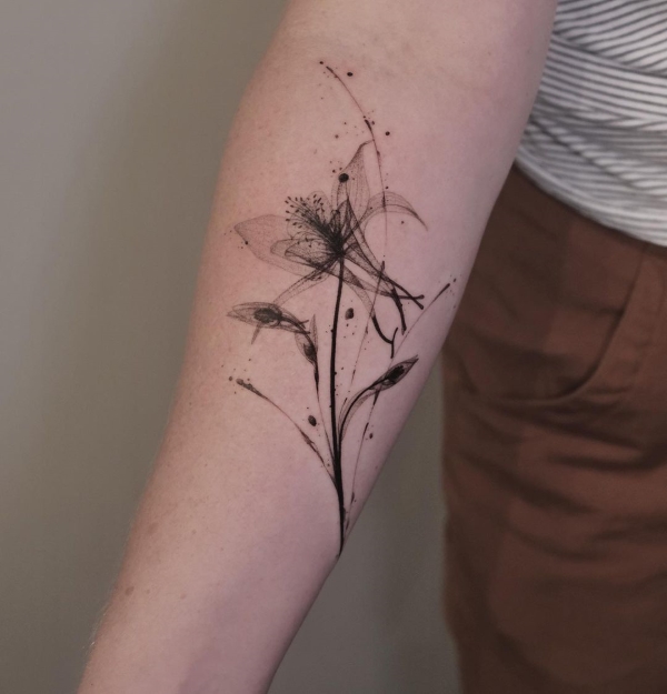 Black and White Columbine Flower Tattoo