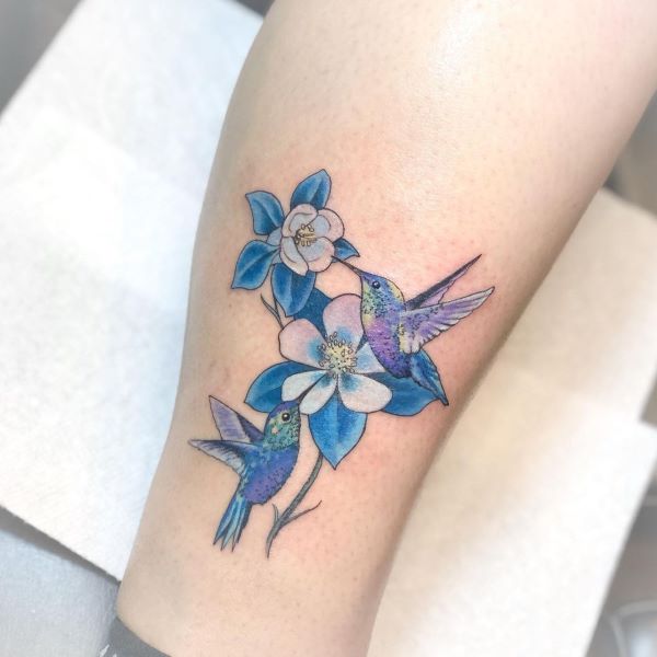 Blue Columbine Flower Tattoo