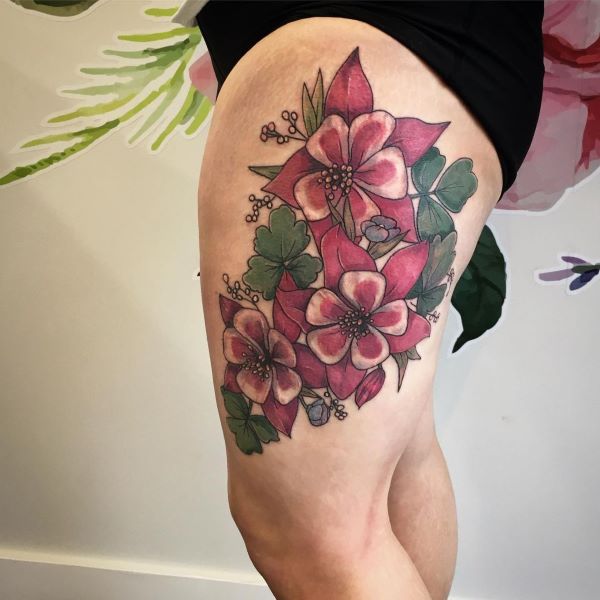 Red Columbine Flower Tattoo